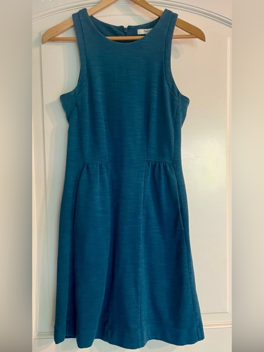 Madewell Blue Solid Knit A-Line Cotton Dress Scoop Neck Sleeveless Zip XS